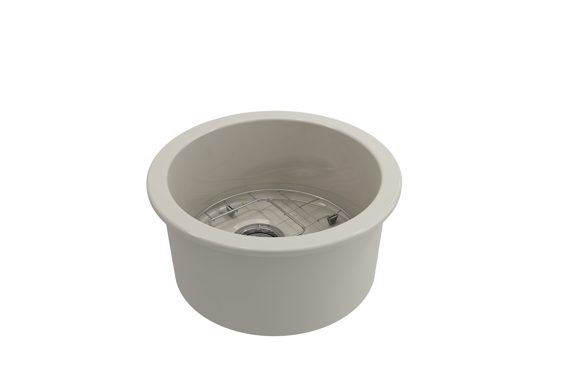 BOCCHI Sotto 18.5" Round Fireclay Undermount Single Bowl Bar Sink with Protective Bottom Grid and Strainer, Biscuit, 1361-014-0120