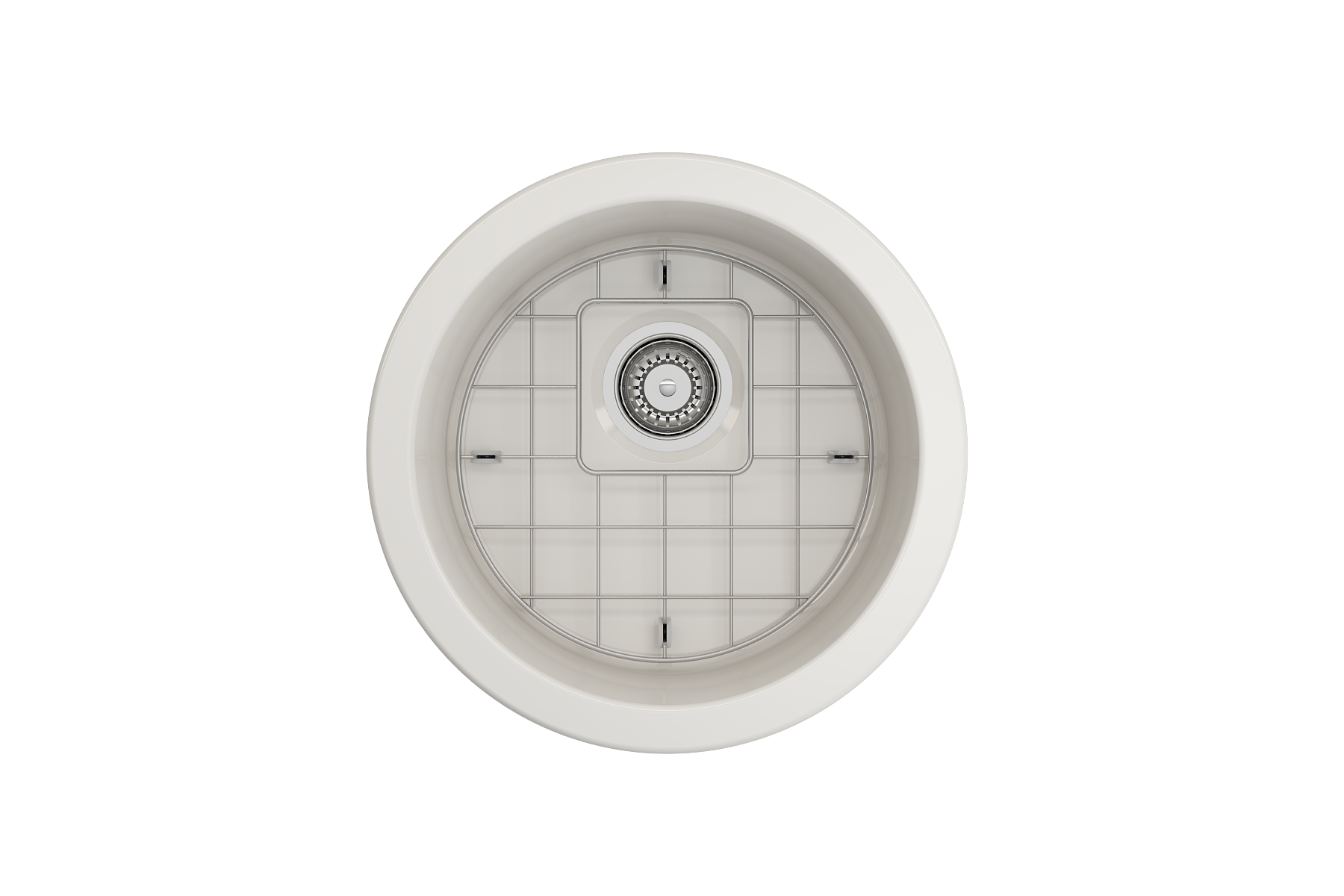 BOCCHI Sotto 18.5" Round Fireclay Undermount Single Bowl Bar Sink with Protective Bottom Grid and Strainer, Biscuit, 1361-014-0120