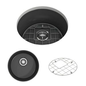 Alternate Image for BOCCHI Sotto 18.5" Round Fireclay Undermount Single Bowl Bar Sink with Protective Bottom Grid and Strainer, Matte Dark Gray, 1361-020-0120
