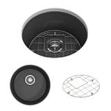 BOCCHI Sotto 18.5" Round Fireclay Undermount Single Bowl Bar Sink with Protective Bottom Grid and Strainer, Matte Dark Gray, 1361-020-0120