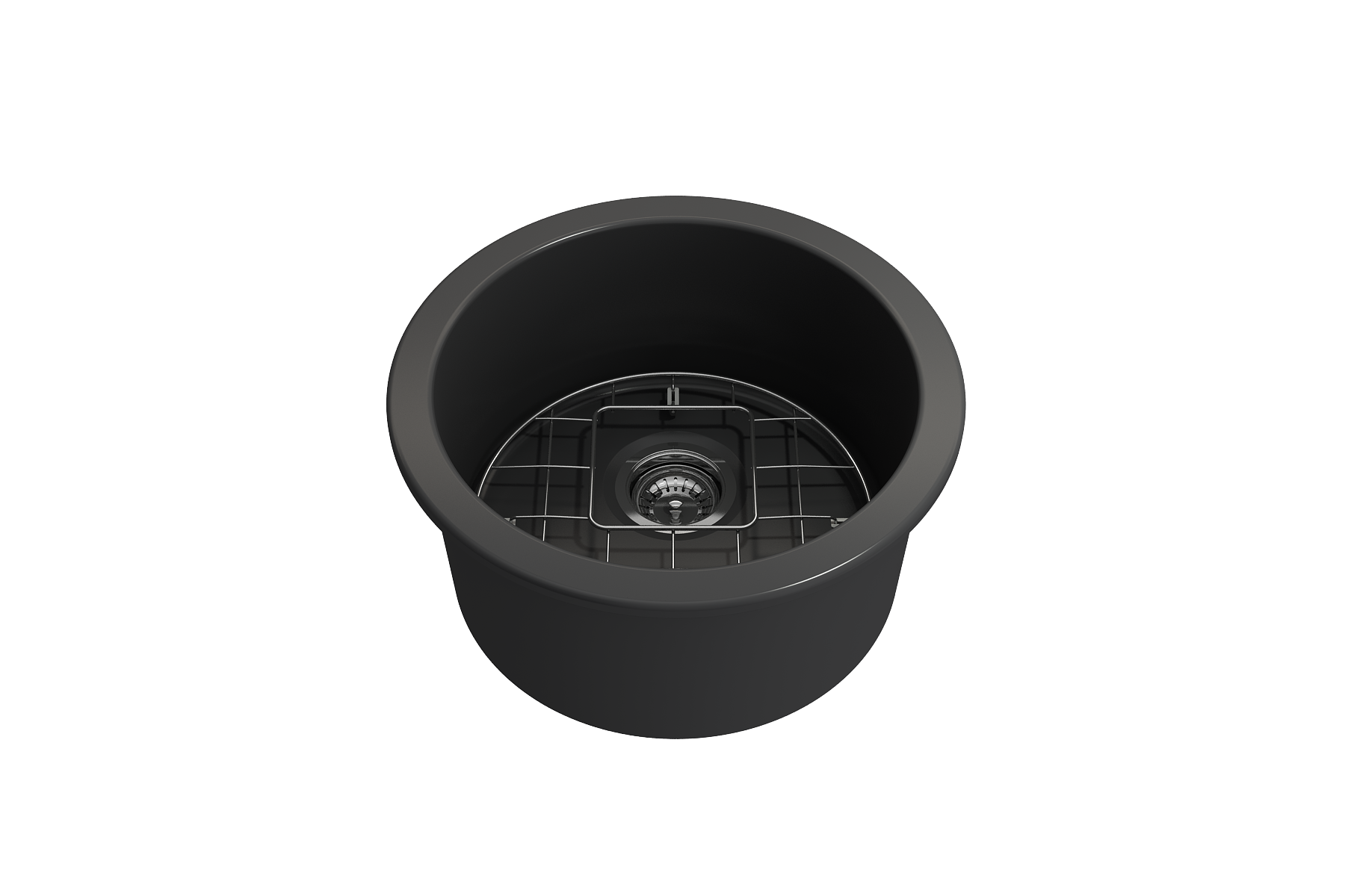 BOCCHI Sotto 18.5" Round Fireclay Undermount Single Bowl Bar Sink with Protective Bottom Grid and Strainer, Matte Dark Gray, 1361-020-0120