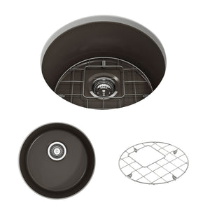 Alternate Image for BOCCHI Sotto 18.5" Round Fireclay Undermount Single Bowl Bar Sink with Protective Bottom Grid and Strainer, Matte Brown, 1361-025-0120