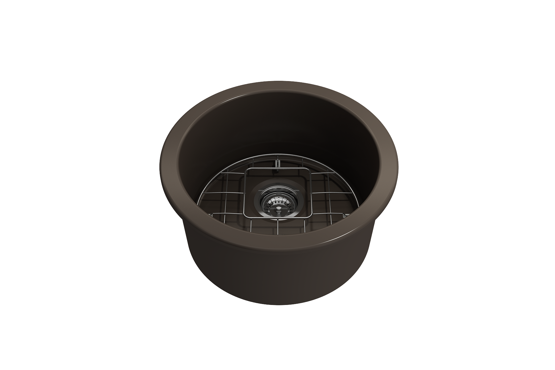 BOCCHI Sotto 18.5" Round Fireclay Undermount Single Bowl Bar Sink with Protective Bottom Grid and Strainer, Matte Brown, 1361-025-0120