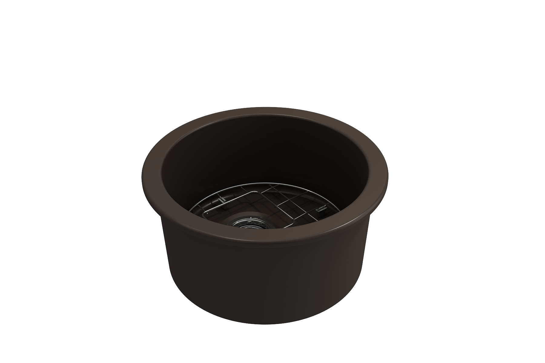 BOCCHI Sotto 18.5" Round Fireclay Undermount Single Bowl Bar Sink with Protective Bottom Grid and Strainer, Matte Brown, 1361-025-0120