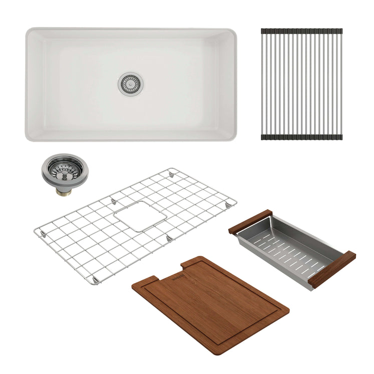 Alternate Image for BOCCHI Sotto 32" Dual Mount Fireclay Workstation Kitchen Sink Kit with Accessories, White, 1362-001-KIT1