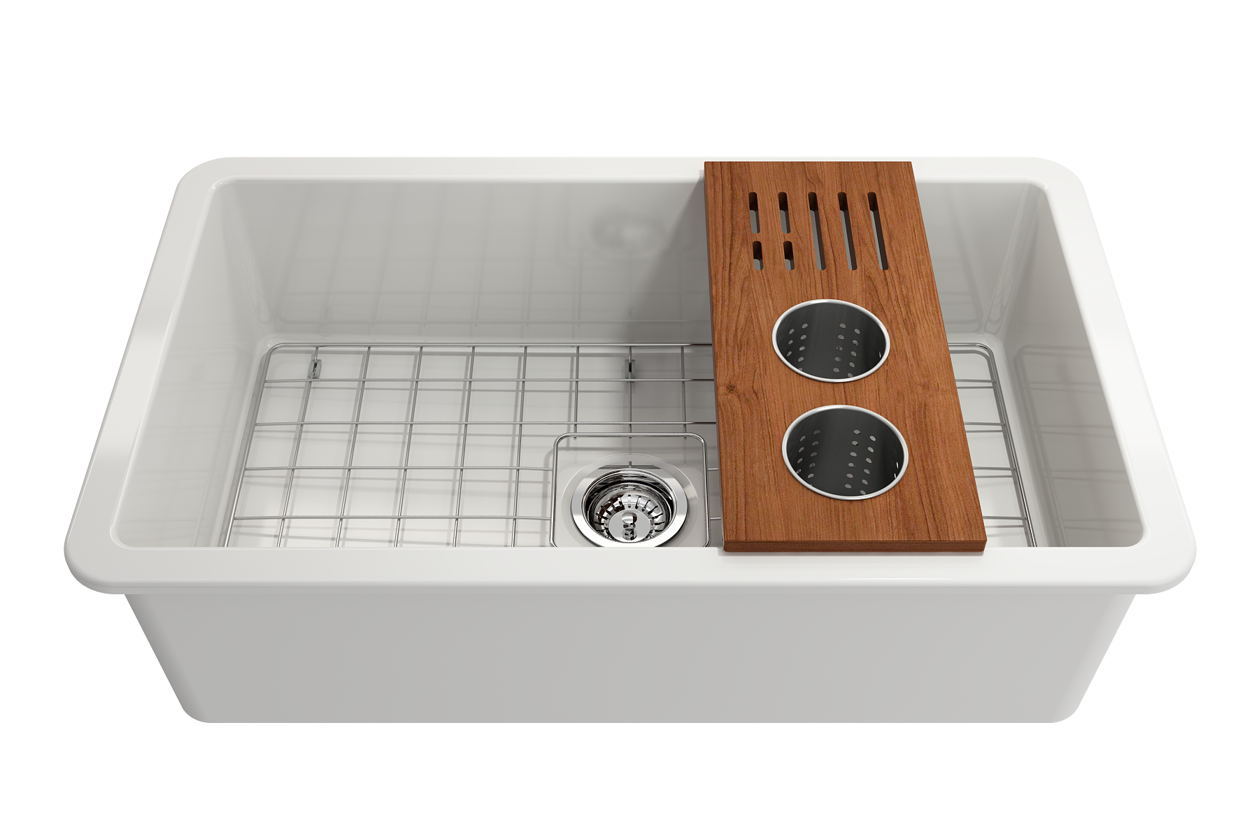 BOCCHI Wood Board with 2 Round Stainless Steel Bowls & Knife Holder