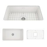 BOCCHI Sotto 32" White Dual Mount Fireclay Workstation Kitchen Sink Kit with Stainless Steel Faucet and Accessories, 1362-001-2024SS