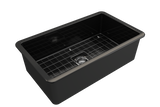 BOCCHI Sotto 32" Fireclay Undermount Single Bowl Kitchen Sink, Black, 1362-005-0120