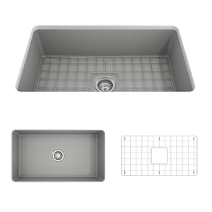 Alternate Image for BOCCHI Sotto 32" Fireclay Undermount Single Bowl Kitchen Sink, Matte Gray, 1362-006-0120