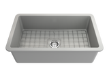 BOCCHI Sotto 32" Fireclay Undermount Single Bowl Kitchen Sink, Matte Gray, 1362-006-0120