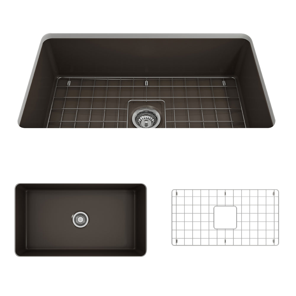 BOCCHI Sotto 32" Fireclay Undermount Single Bowl Kitchen Sink, Matte Brown, 1362-025-0120