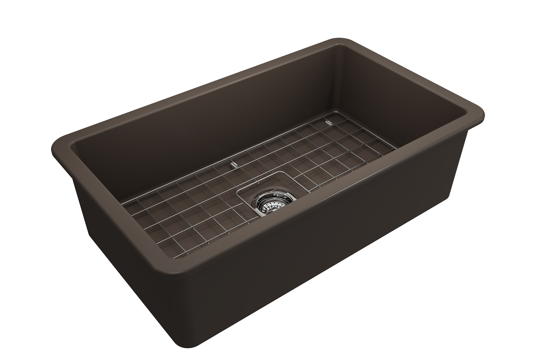 BOCCHI Sotto 32" Fireclay Undermount Single Bowl Kitchen Sink, Matte Brown, 1362-025-0120