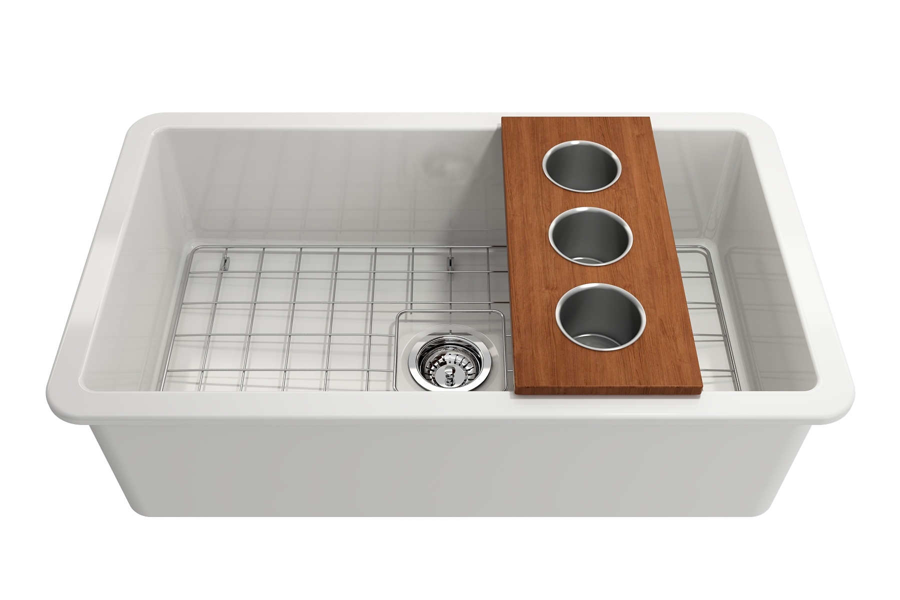 BOCCHI Wood Board with 3 Round Stainless Steel Bowls