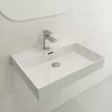 BOCCHI Milano 24" Rectangle Wallmount Fireclay Bathroom Sink, White, Single Faucet Hole, 1376-001-0126