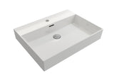 BOCCHI Milano 24" Rectangle Wallmount Fireclay Bathroom Sink, White, Single Faucet Hole, 1376-001-0126