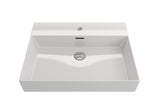 BOCCHI Milano 24" Rectangle Wallmount Fireclay Bathroom Sink, White, Single Faucet Hole, 1376-001-0126