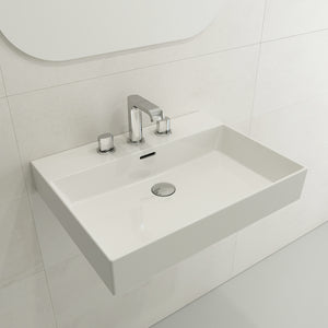 Alternate Image for BOCCHI Milano 24" Rectangle Wallmount Fireclay Bathroom Sink, White, 3 Faucet Hole, 1376-001-0127