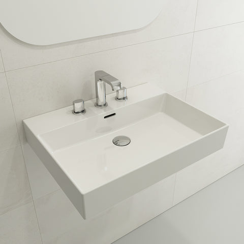 BOCCHI Milano 24" Rectangle Wallmount Fireclay Bathroom Sink, White, 3 Faucet Hole, 1376-001-0127