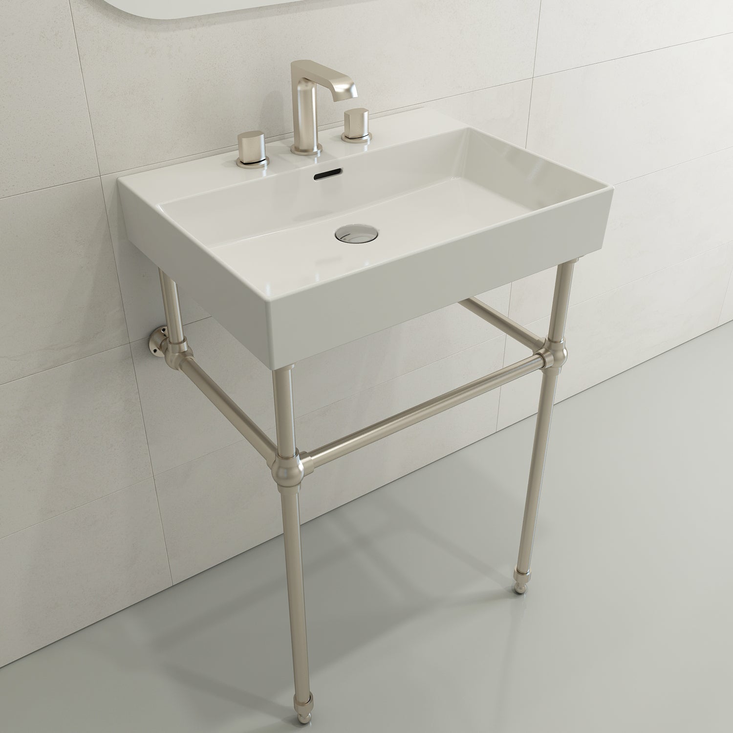 BOCCHI Milano 24" Rectangle Wallmount Fireclay Bathroom Sink, White, 3 Faucet Hole, 1376-001-0127