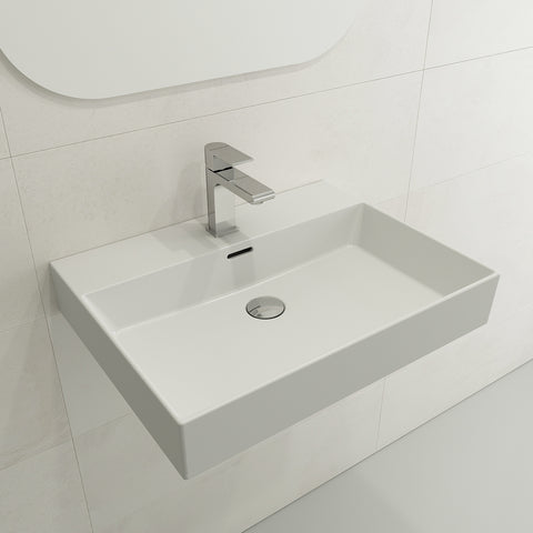 BOCCHI Milano 24" Rectangle Wallmount Fireclay Bathroom Sink, Matte White, Single Faucet Hole, 1376-002-0126