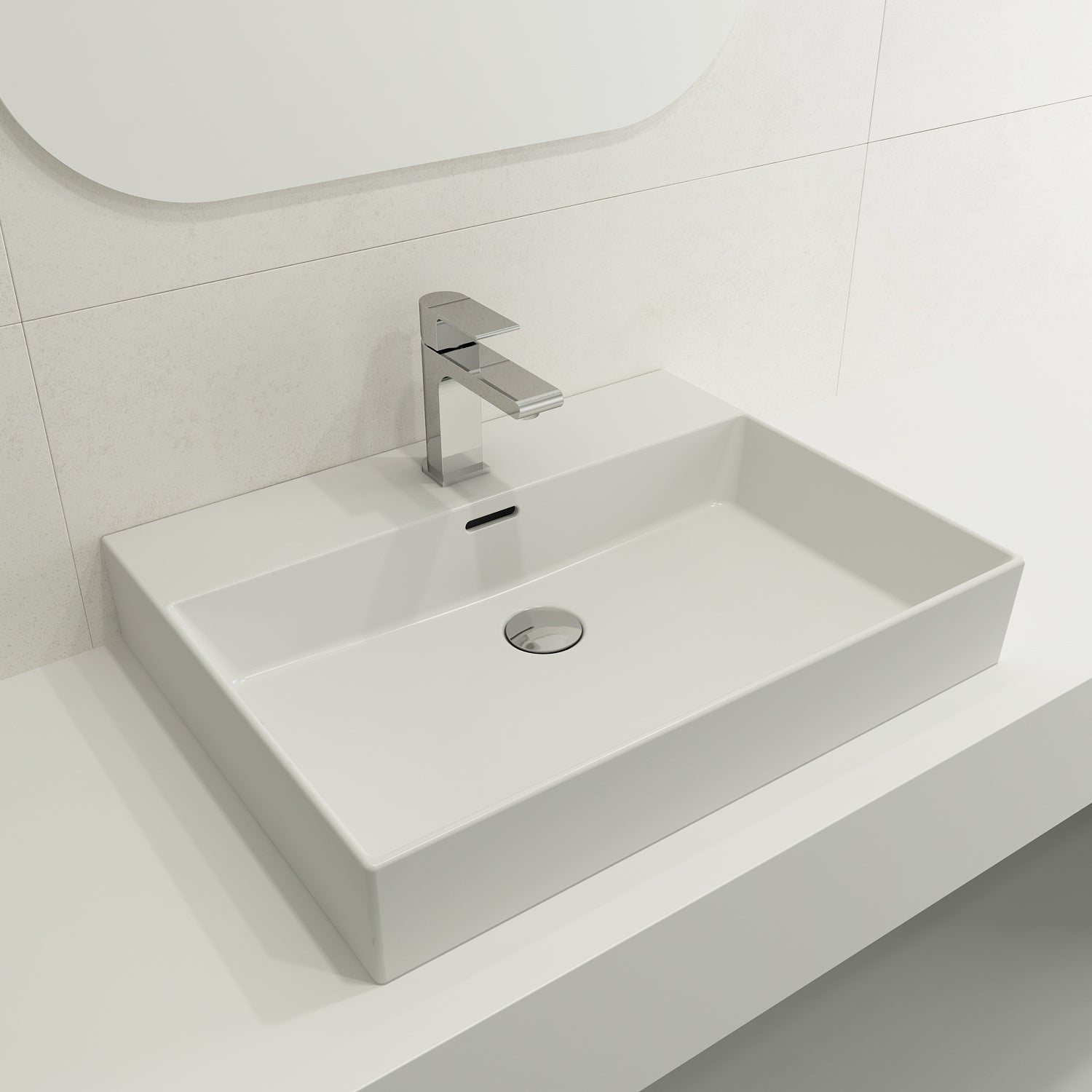 BOCCHI Milano 24" Rectangle Wallmount Fireclay Bathroom Sink, Matte White, Single Faucet Hole, 1376-002-0126
