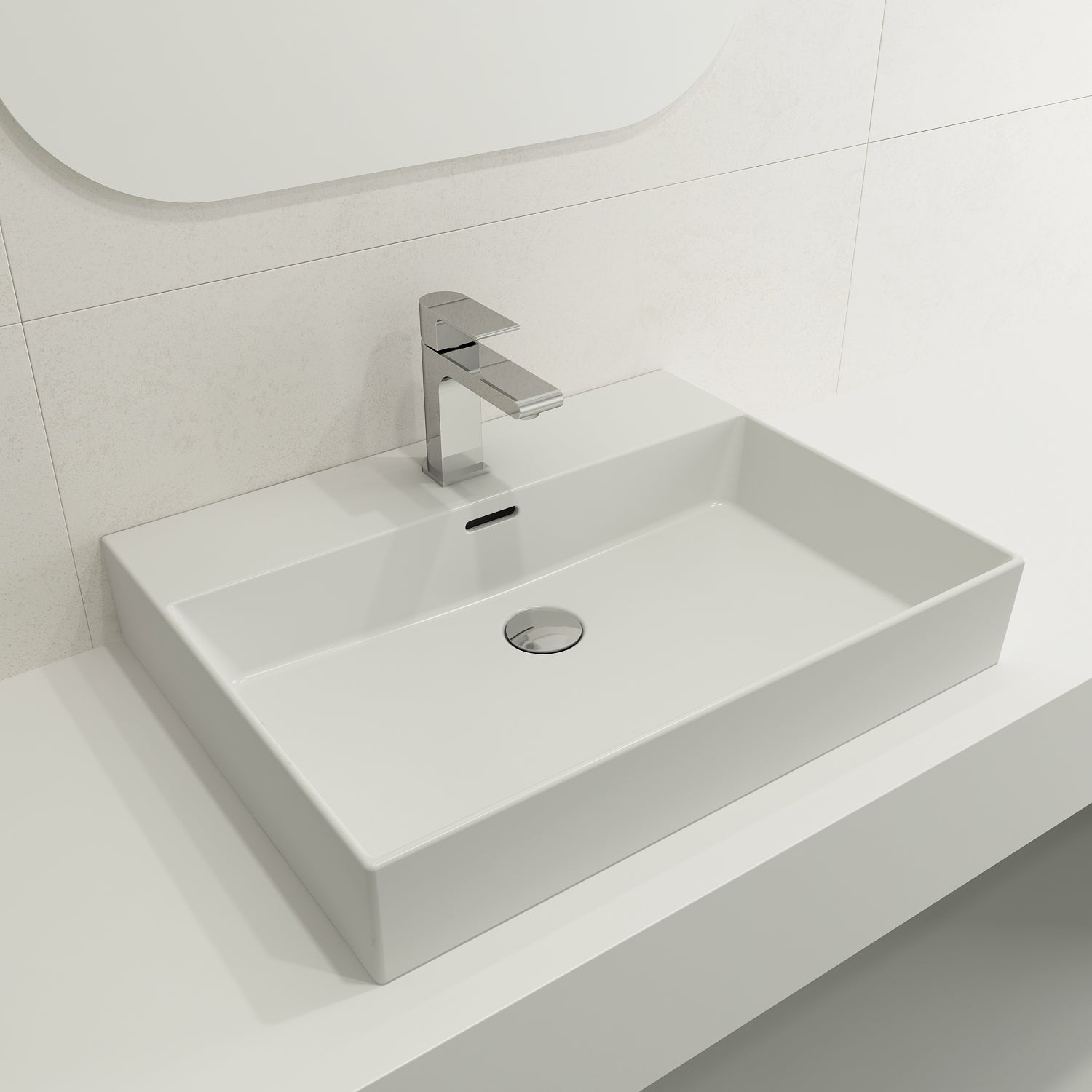 BOCCHI Milano 24" Rectangle Wallmount Fireclay Bathroom Sink, Matte White, Single Faucet Hole, 1376-002-0126