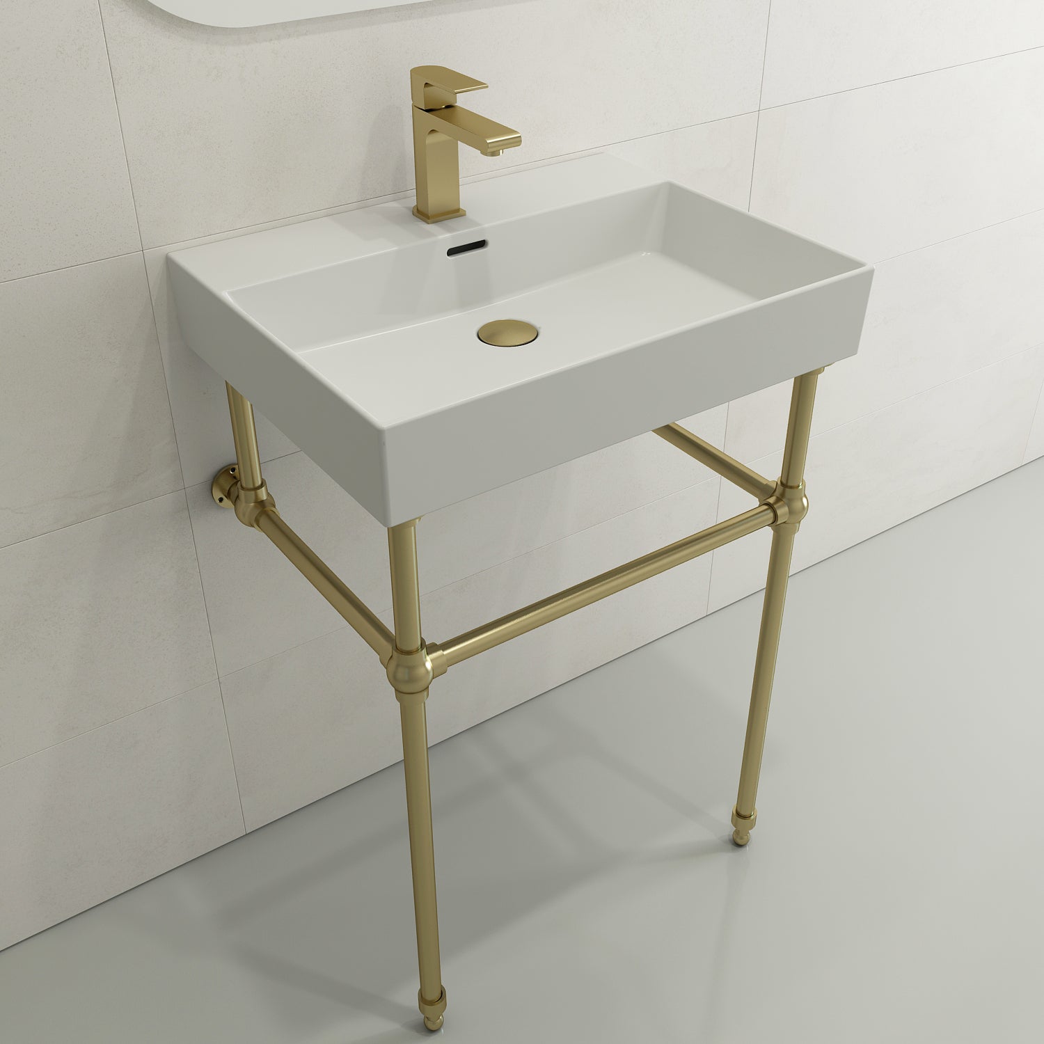 BOCCHI Milano 24" Rectangle Wallmount Fireclay Bathroom Sink, Matte White, Single Faucet Hole, 1376-002-0126