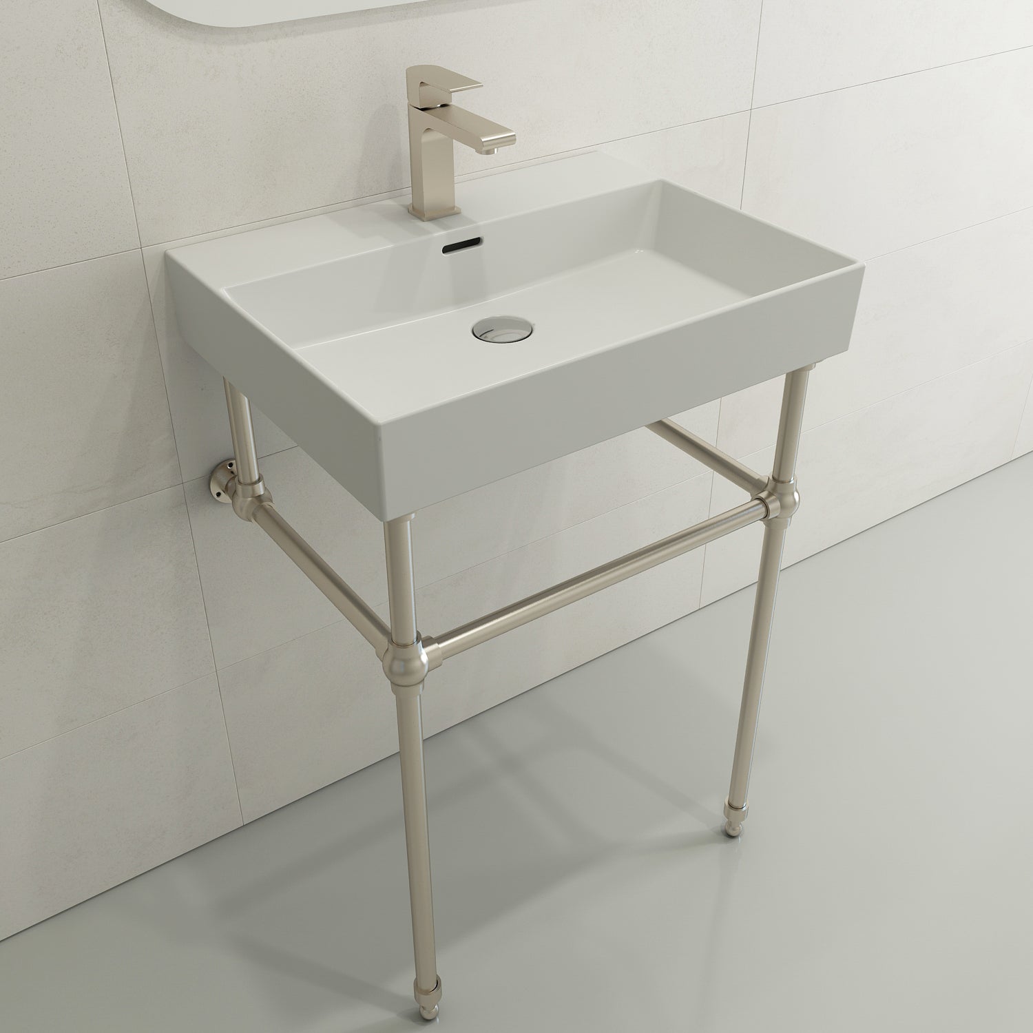 BOCCHI Milano 24" Rectangle Wallmount Fireclay Bathroom Sink, Matte White, Single Faucet Hole, 1376-002-0126