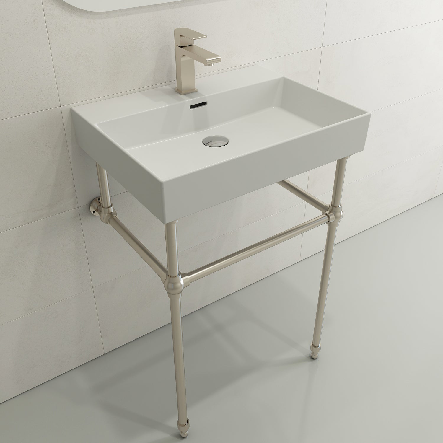 BOCCHI Milano 24" Rectangle Wallmount Fireclay Bathroom Sink, Matte White, Single Faucet Hole, 1376-002-0126