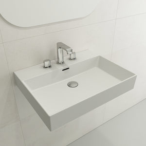 Alternate Image for BOCCHI Milano 24" Rectangle Wallmount Fireclay Bathroom Sink, Matte White, 3 Faucet Hole, 1376-002-0127