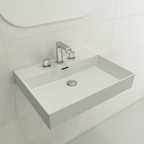 BOCCHI Milano 24" Rectangle Wallmount Fireclay Bathroom Sink, Matte White, 3 Faucet Hole, 1376-002-0127