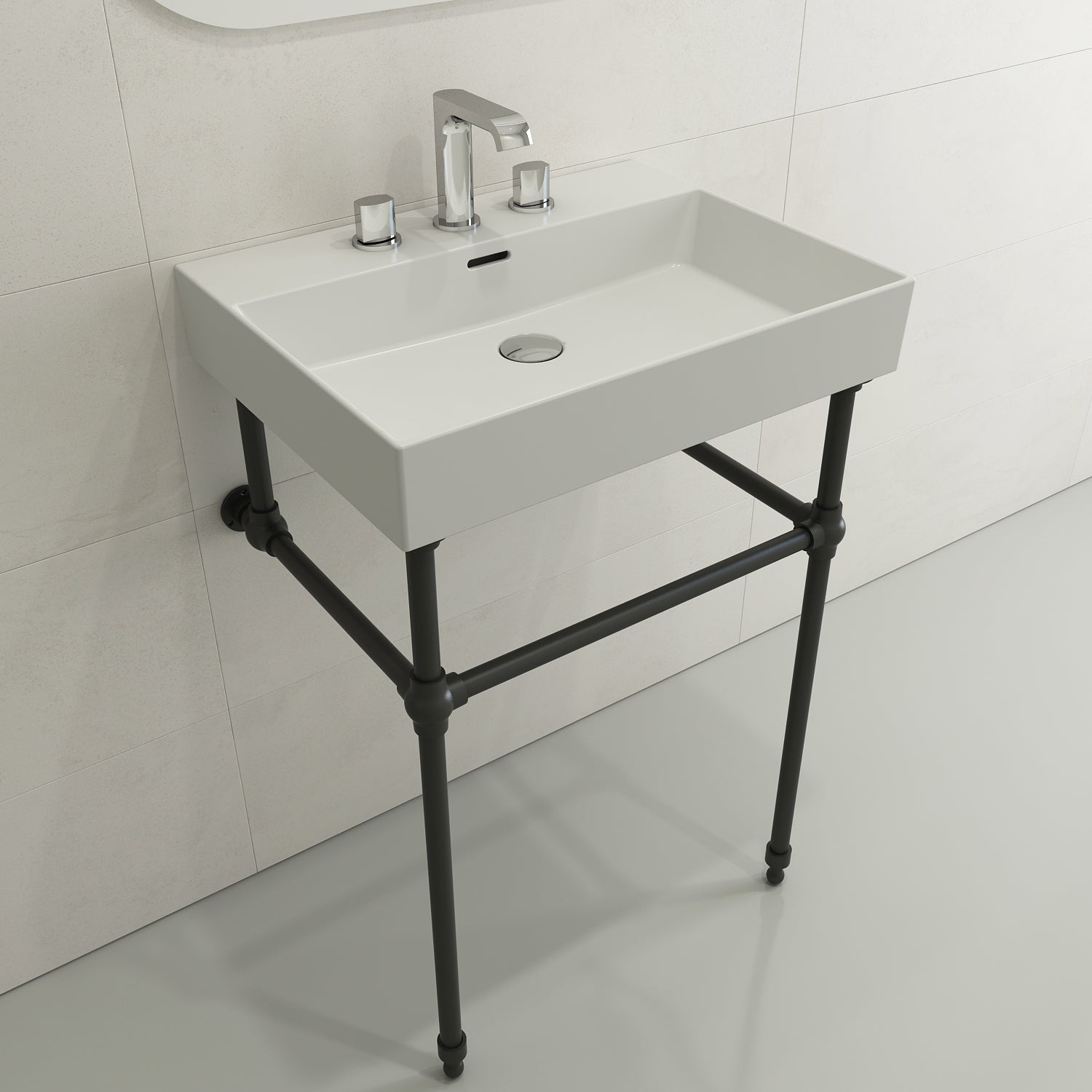 BOCCHI Milano 24" Rectangle Wallmount Fireclay Bathroom Sink, Matte White, 3 Faucet Hole, 1376-002-0127