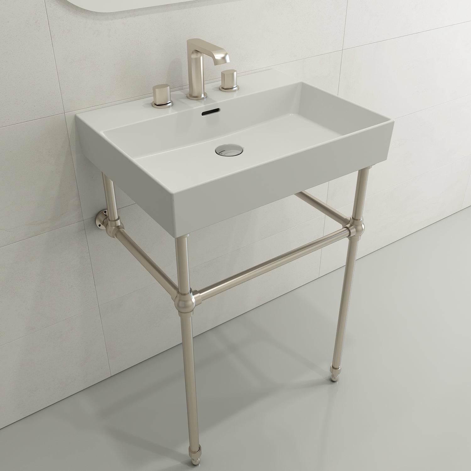 BOCCHI Milano 24" Rectangle Wallmount Fireclay Bathroom Sink, Matte White, 3 Faucet Hole, 1376-002-0127