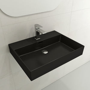 Alternate Image for BOCCHI Milano 24" Rectangle Wallmount Fireclay Bathroom Sink, Matte Black, Single Faucet Hole, 1376-004-0126