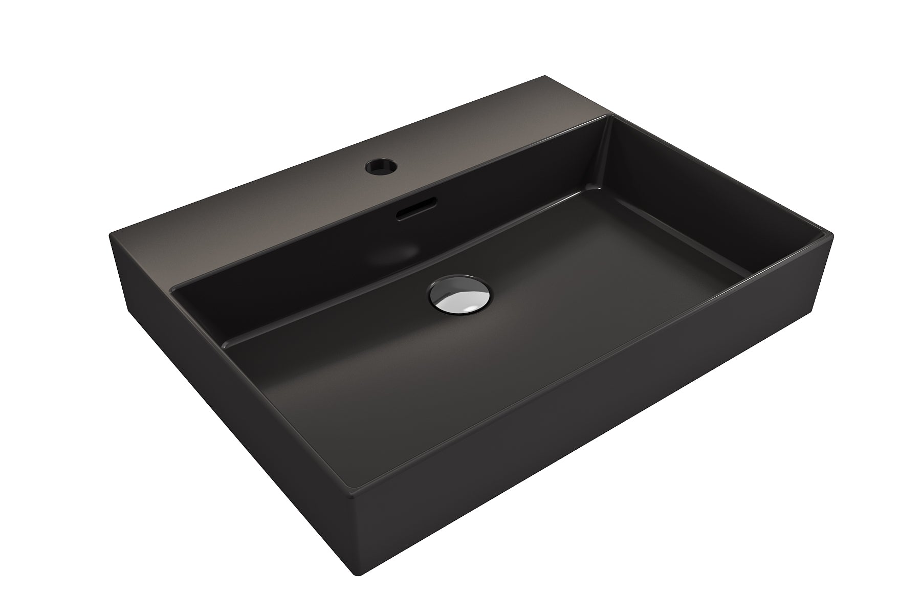 BOCCHI Milano 24" Rectangle Wallmount Fireclay Bathroom Sink, Matte Black, Single Faucet Hole, 1376-004-0126