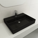 BOCCHI Milano 24" Rectangle Wallmount Fireclay Bathroom Sink, Matte Black, Single Faucet Hole, 1376-004-0126