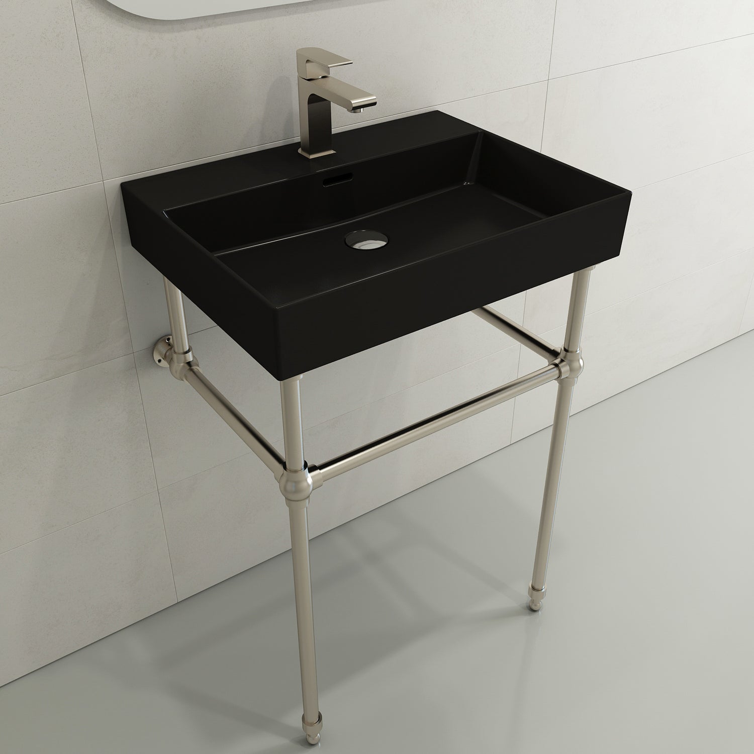 BOCCHI Milano 24" Rectangle Wallmount Fireclay Bathroom Sink, Matte Black, Single Faucet Hole, 1376-004-0126