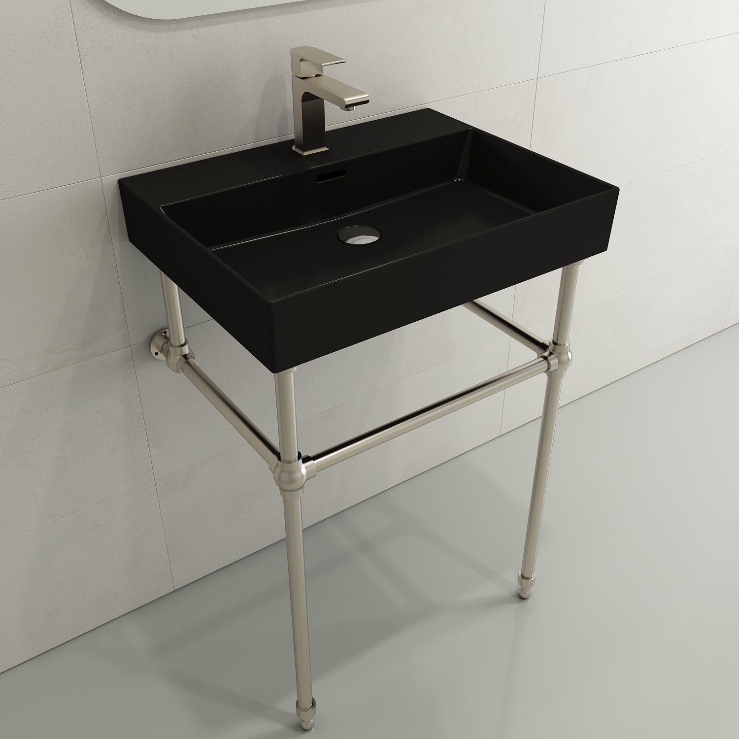 BOCCHI Milano 24" Rectangle Wallmount Fireclay Bathroom Sink, Matte Black, Single Faucet Hole, 1376-004-0126