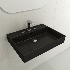 Alternate Image for BOCCHI Milano 24" Rectangle Wallmount Fireclay Bathroom Sink, Matte Black, 3 Faucet Hole, 1376-004-0127