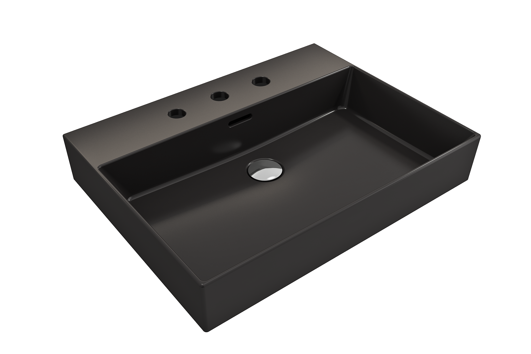 BOCCHI Milano 24" Rectangle Wallmount Fireclay Bathroom Sink, Matte Black, 3 Faucet Hole, 1376-004-0127