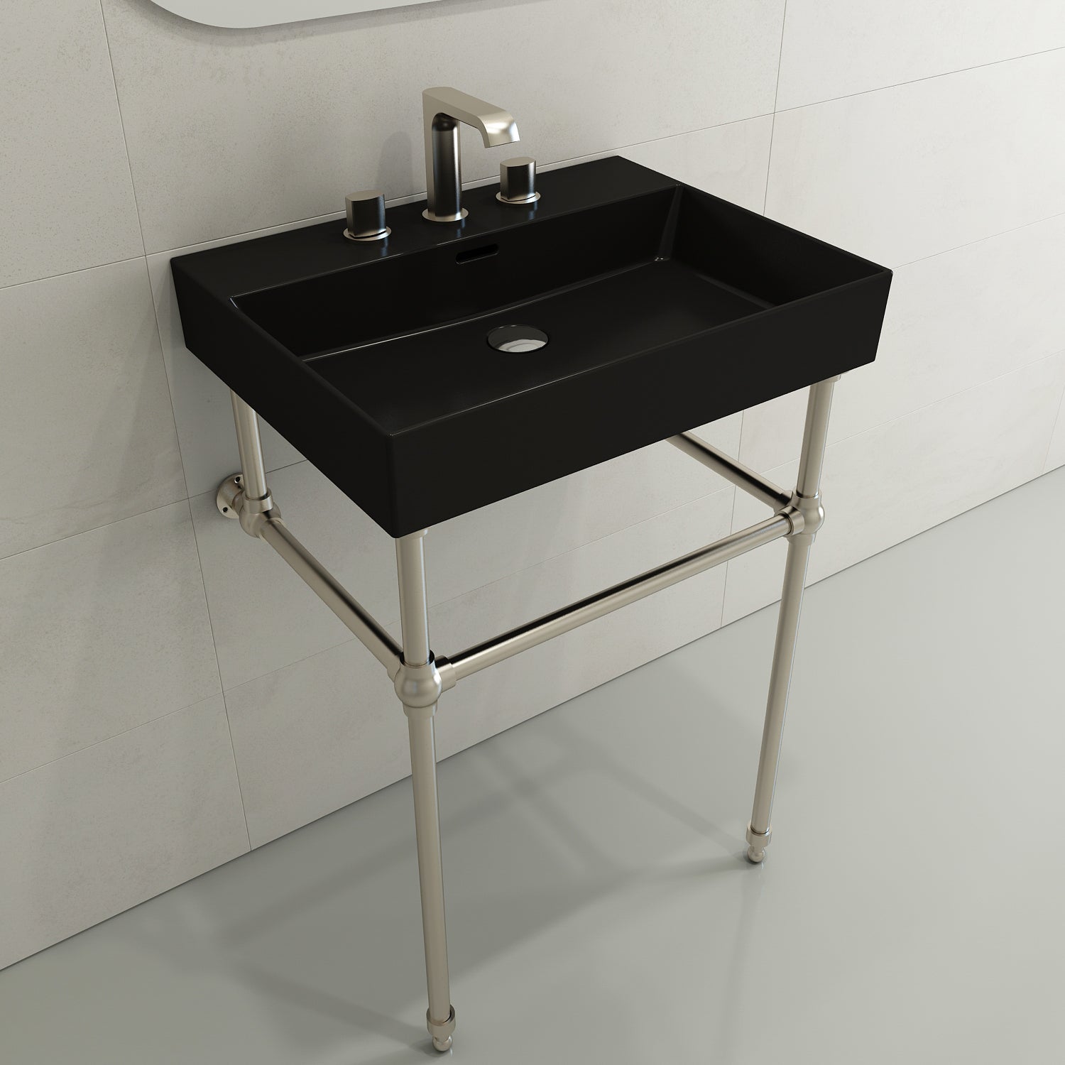 BOCCHI Milano 24" Rectangle Wallmount Fireclay Bathroom Sink, Matte Black, 3 Faucet Hole, 1376-004-0127