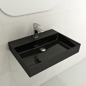 Alternate Image for BOCCHI Milano 24" Rectangle Wallmount Fireclay Bathroom Sink, Black, Single Faucet Hole, 1376-005-0126