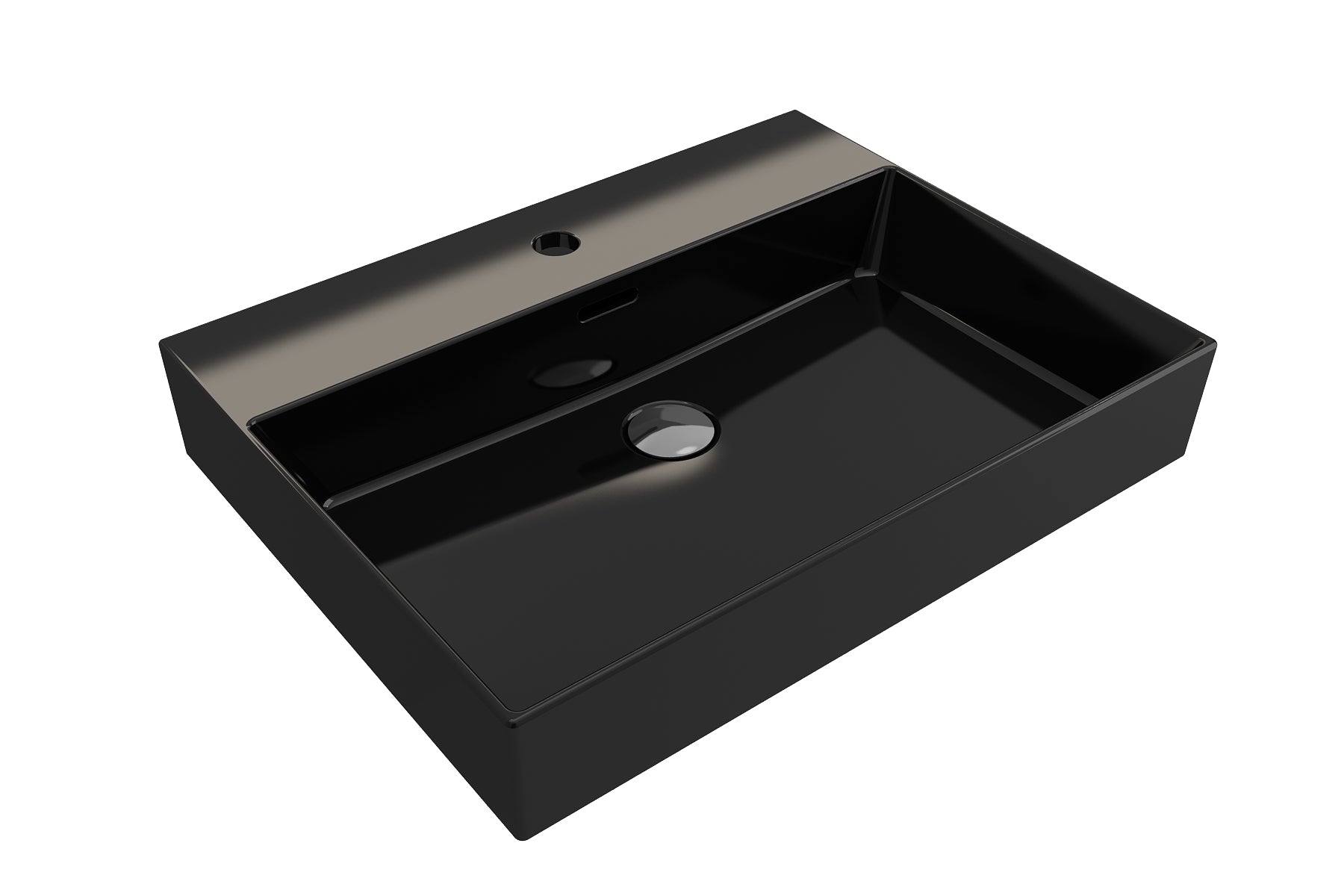 BOCCHI Milano 24" Rectangle Wallmount Fireclay Bathroom Sink, Black, Single Faucet Hole, 1376-005-0126