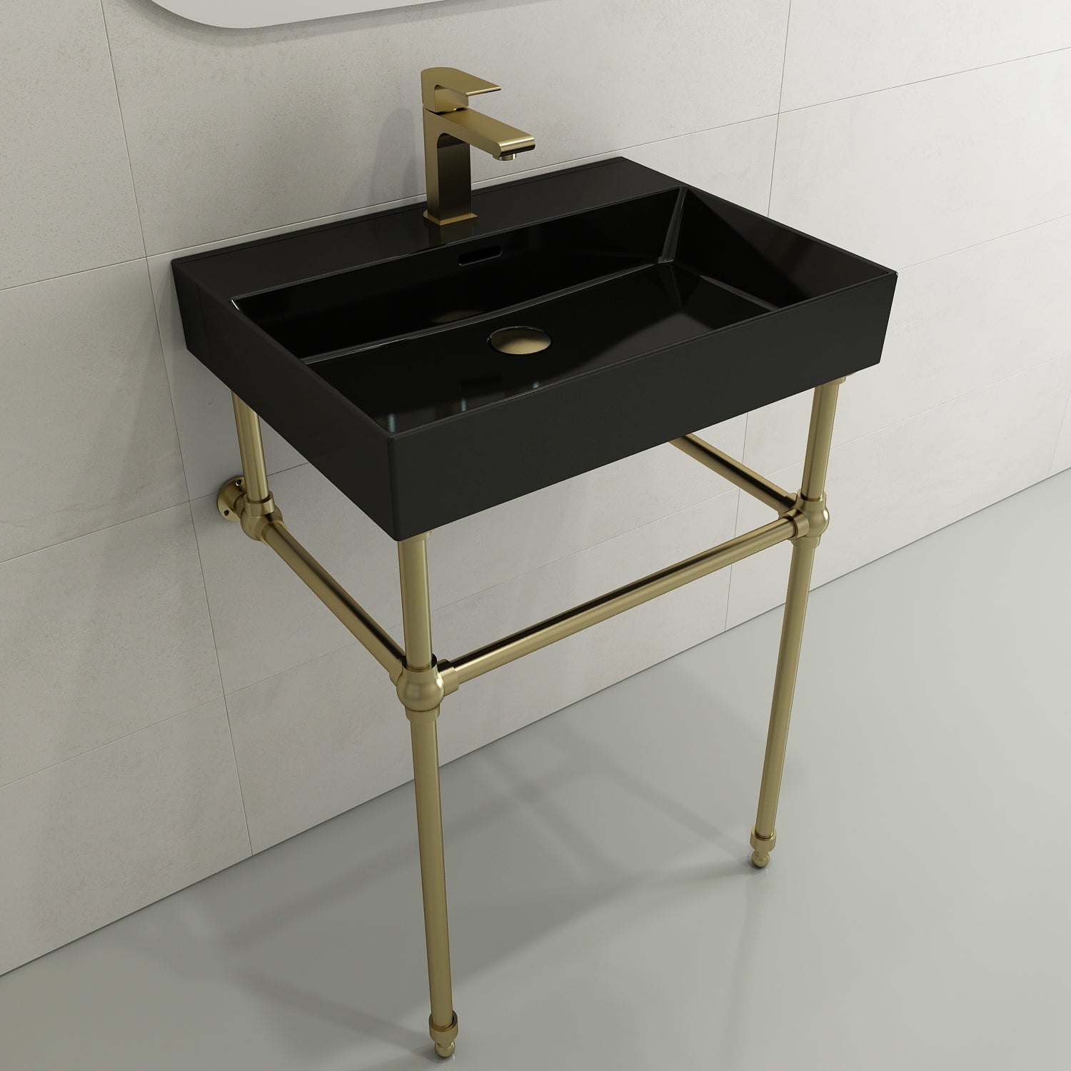 BOCCHI Milano 24" Rectangle Wallmount Fireclay Bathroom Sink, Black, Single Faucet Hole, 1376-005-0126