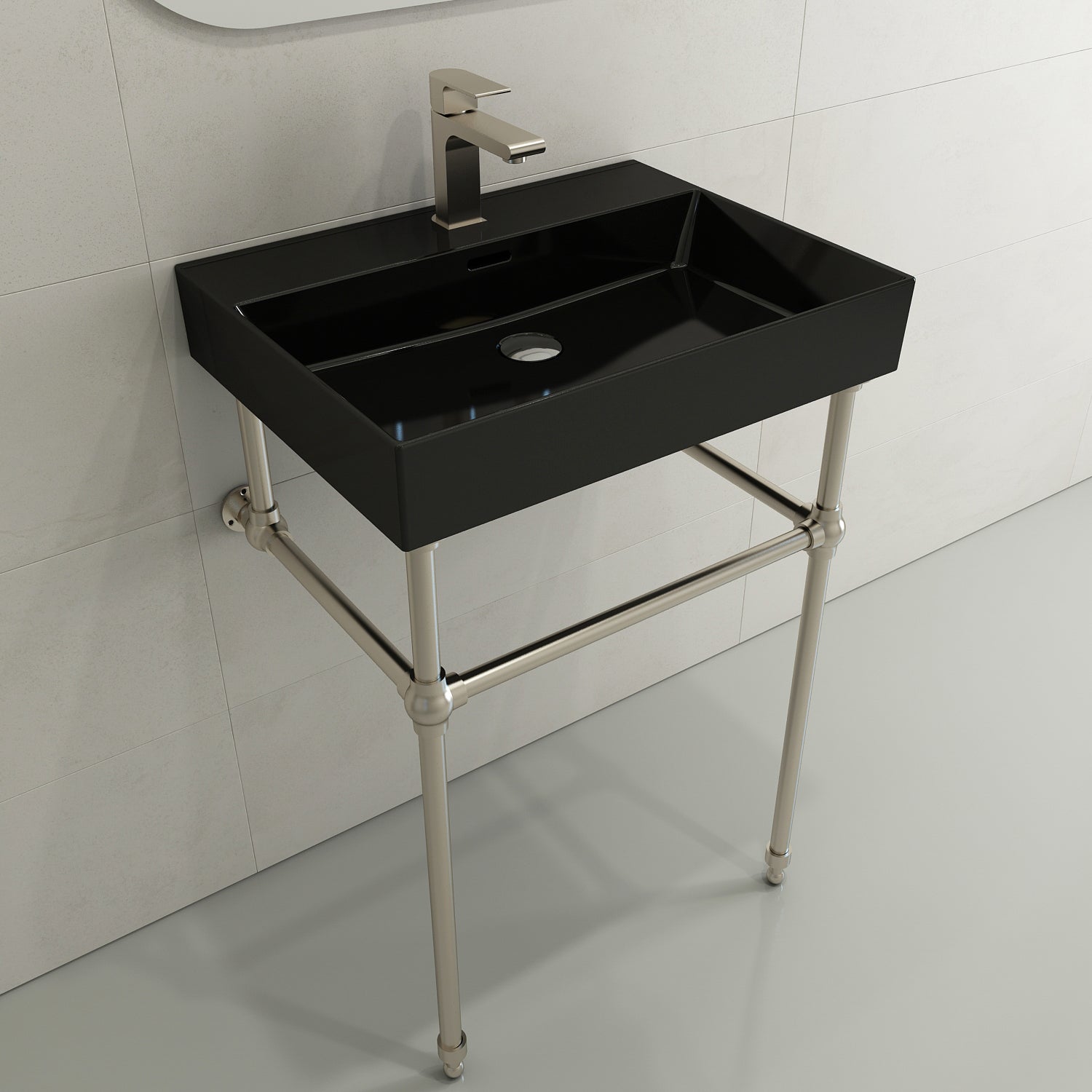 BOCCHI Milano 24" Rectangle Wallmount Fireclay Bathroom Sink, Black, Single Faucet Hole, 1376-005-0126