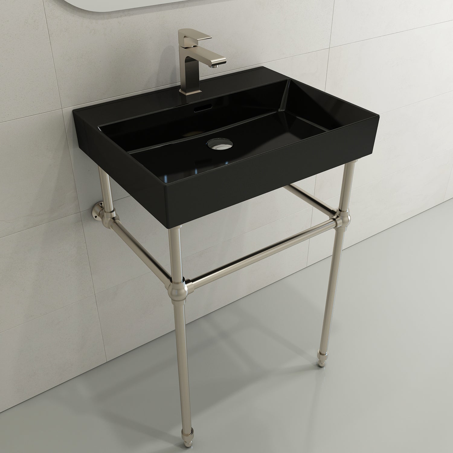 BOCCHI Milano 24" Rectangle Wallmount Fireclay Bathroom Sink, Black, Single Faucet Hole, 1376-005-0126