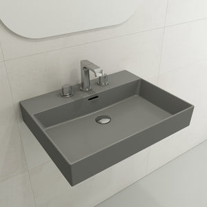 Alternate Image for BOCCHI Milano 24" Rectangle Wallmount Fireclay Bathroom Sink, Matte Gray, 3 Faucet Hole, 1376-006-0127