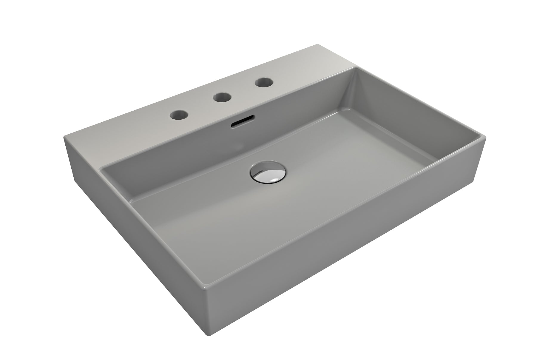 BOCCHI Milano 24" Rectangle Wallmount Fireclay Bathroom Sink, Matte Gray, 3 Faucet Hole, 1376-006-0127