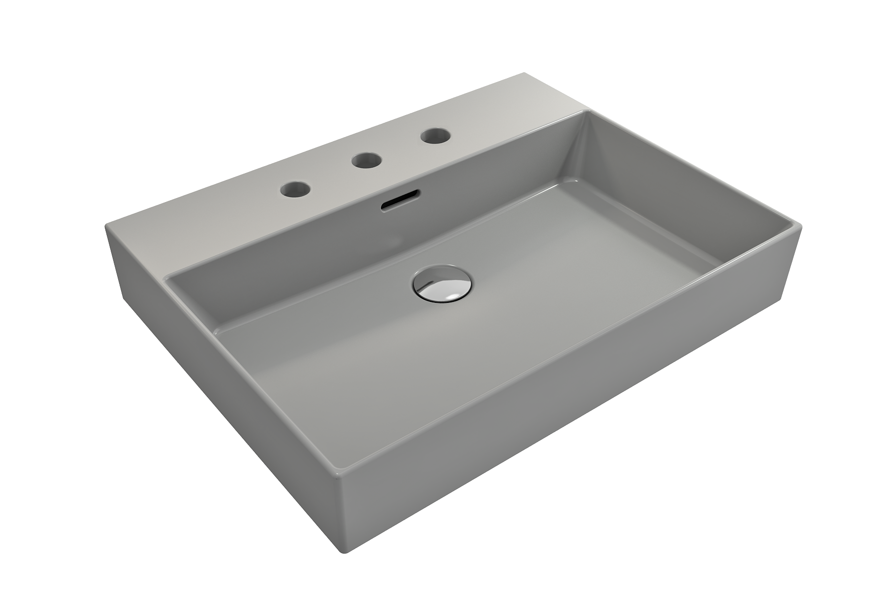 BOCCHI Milano 24" Rectangle Wallmount Fireclay Bathroom Sink, Matte Gray, 3 Faucet Hole, 1376-006-0127