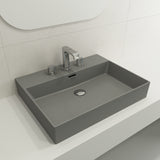 BOCCHI Milano 24" Rectangle Wallmount Fireclay Bathroom Sink, Matte Gray, 3 Faucet Hole, 1376-006-0127